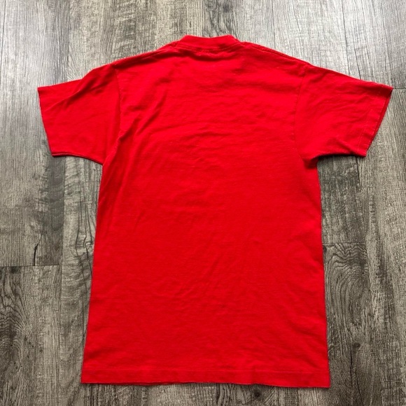 Vintage 80s Blank Tee Single Stitch Pocket Selvedge T Shirt Red - Picture 2 of 7